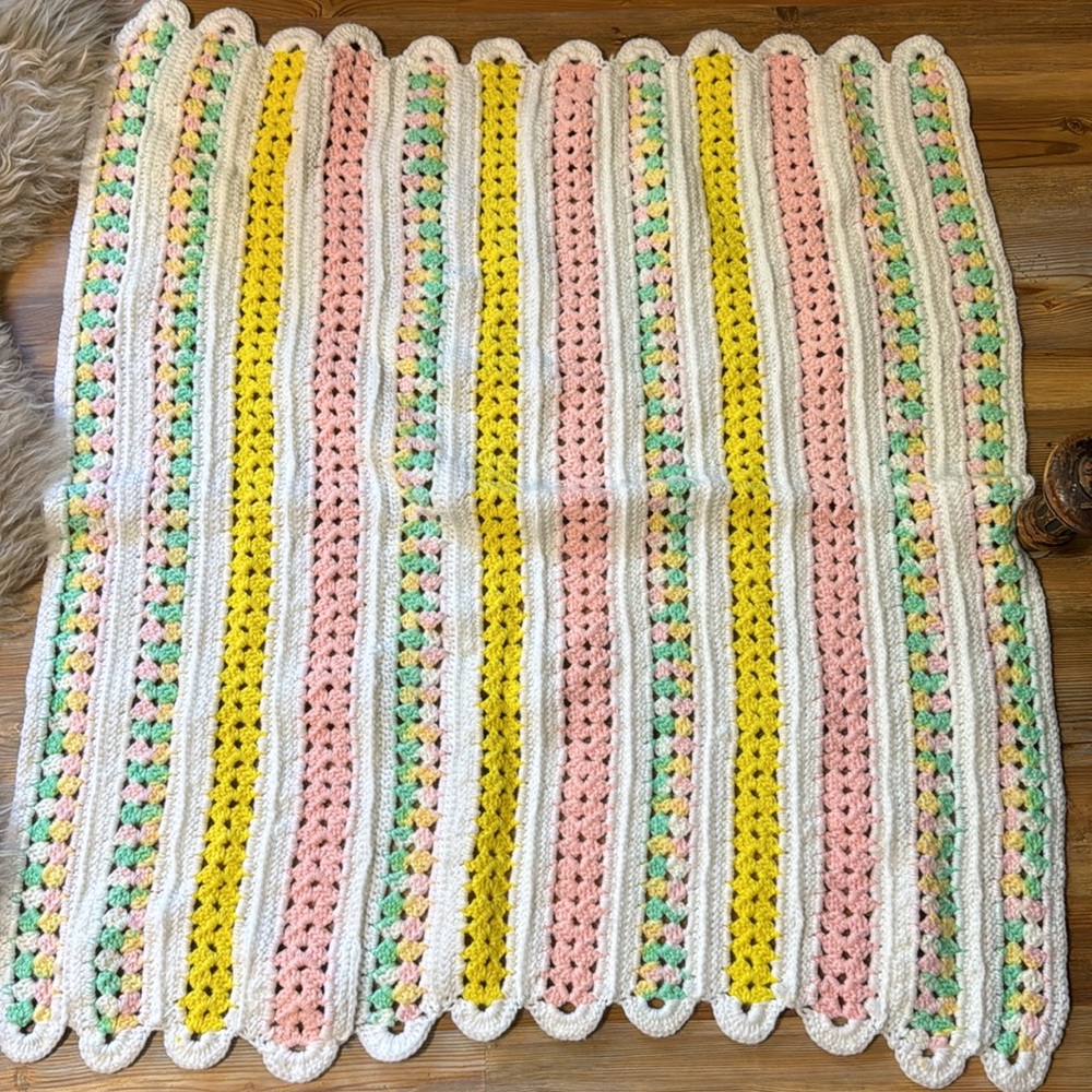 Hand crocheted, baby blanket colorful, vintage